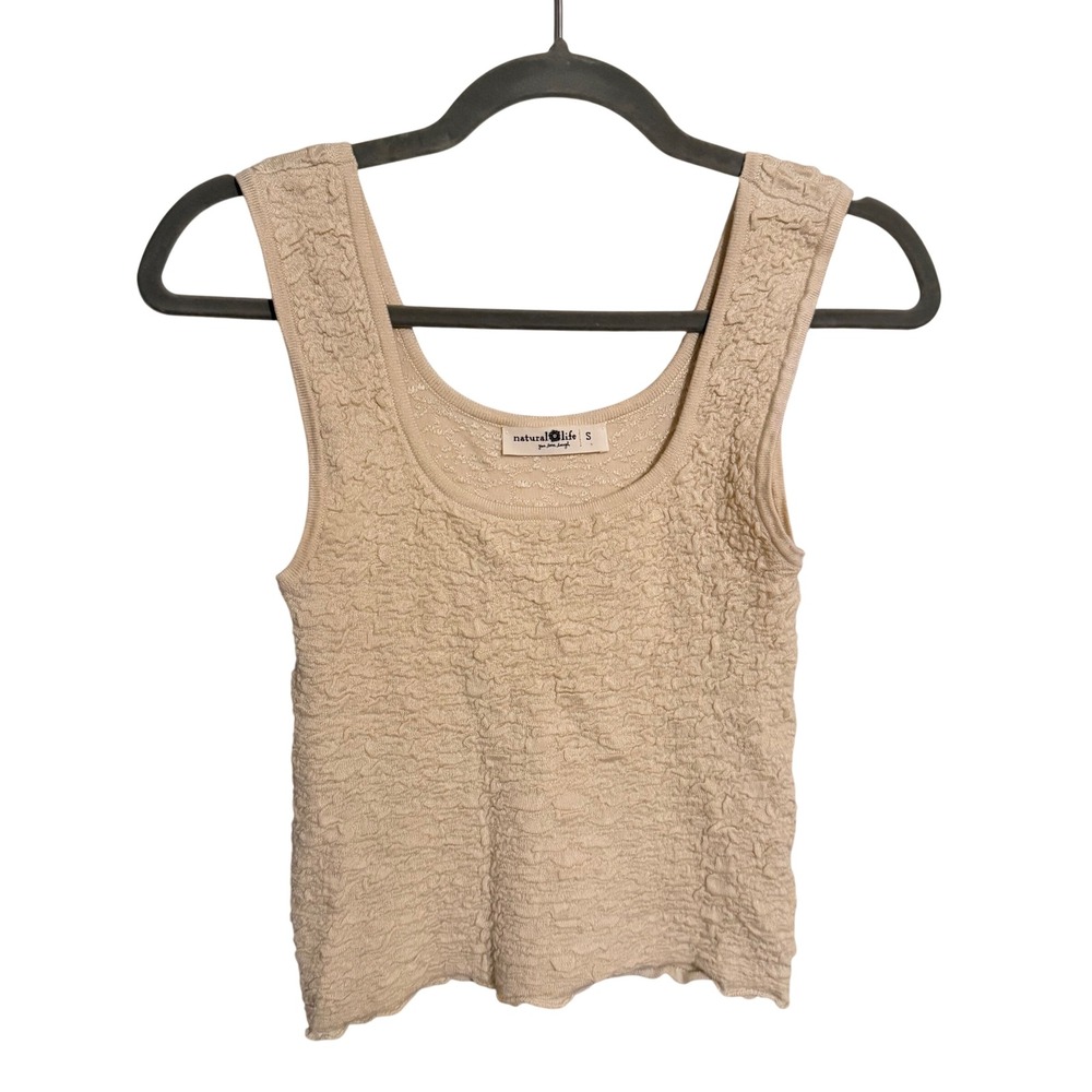 Natural Life Popcorn Knit Tank Top Cream Beige Textured Scoop Neck Small